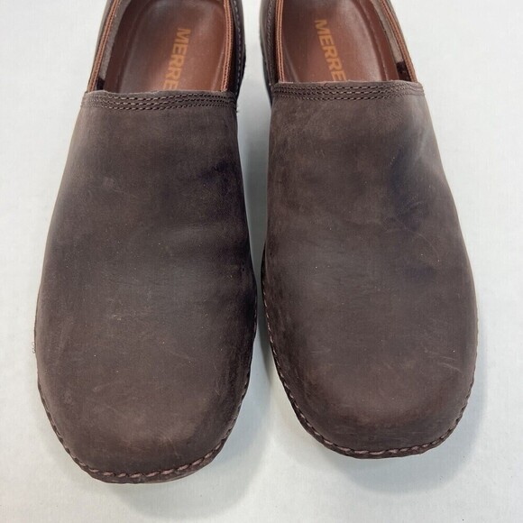 Merrell Moc Women’s Brown Oil Tan Leather Mules Clogs Sz 6.5 - Picture 3 of 11